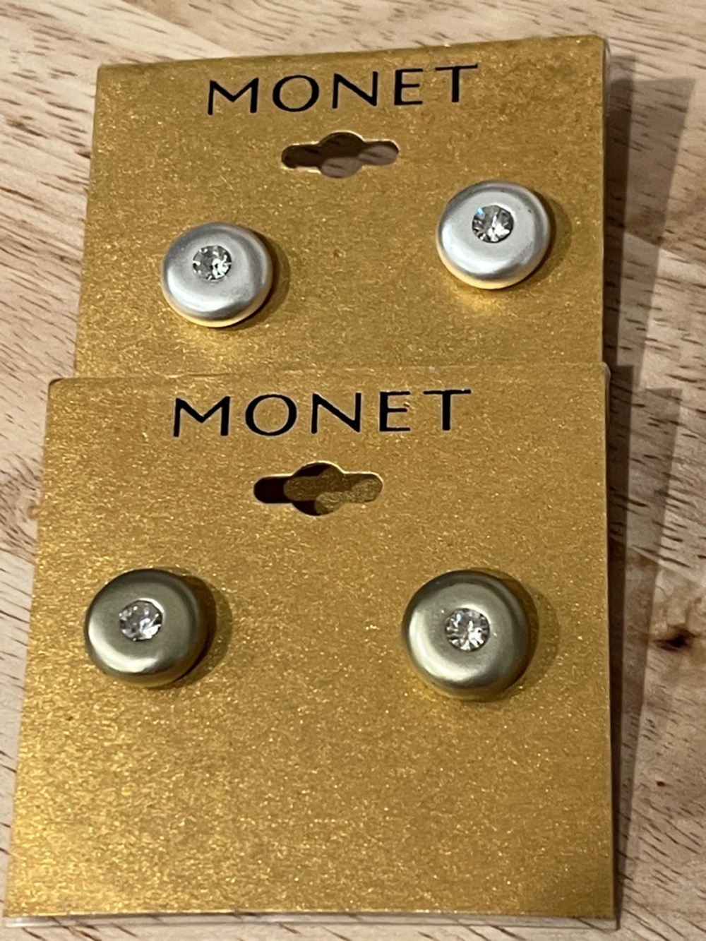 Monet “Social” silver and Champagne Button Stud Earrings Duo.. NWT